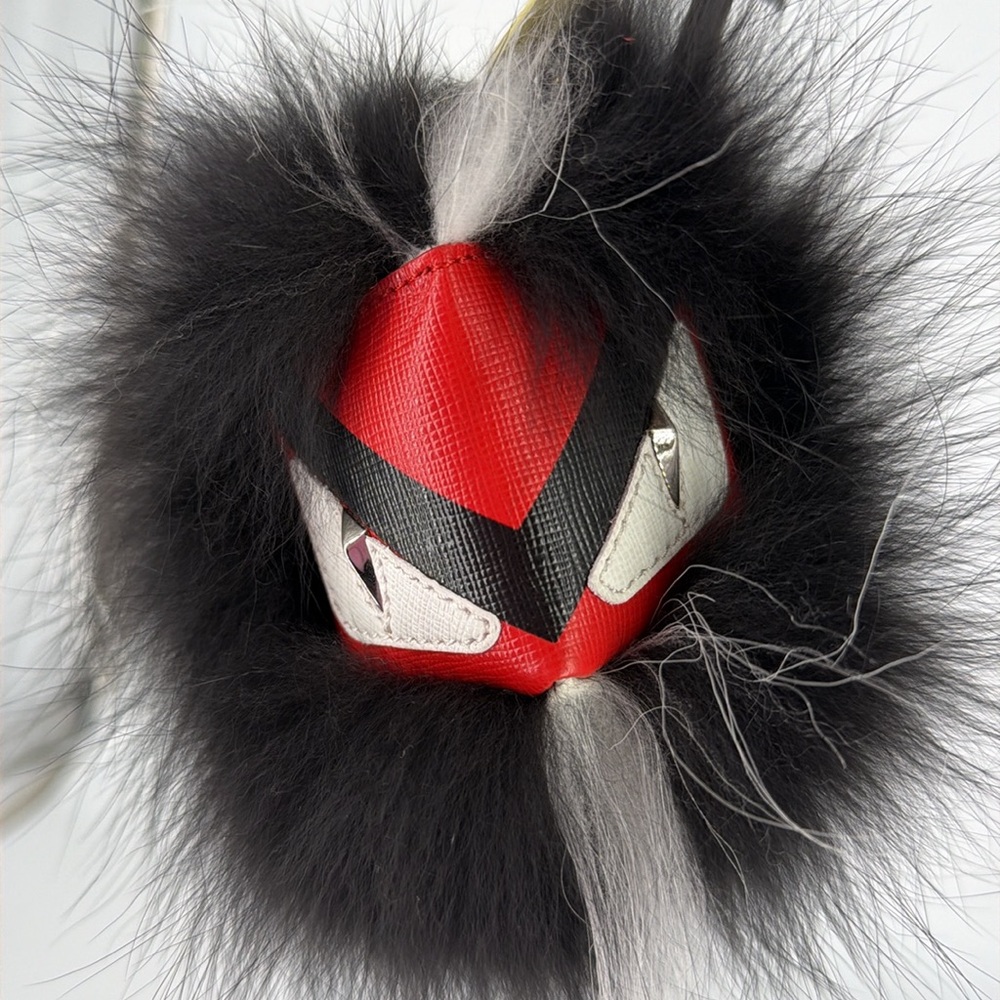 NWT Fendi Monster Bug Purse Keychain Charm Black White Fur Red E967